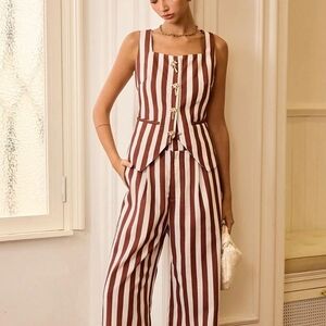 Striped Brown and White Sleeveless Top